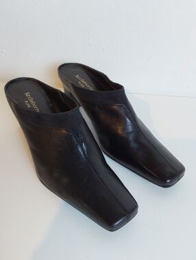 Liz Claiborne Flex|Black Margarete Leather Slip-On Mule Heels Square Toe Sz.8